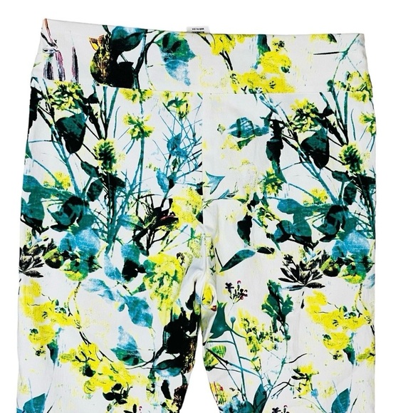 Krazy Larry Made/USA Pants white/Multicolor Leaves Print Stretch Pull On 2 NWOT - Picture 5 of 11